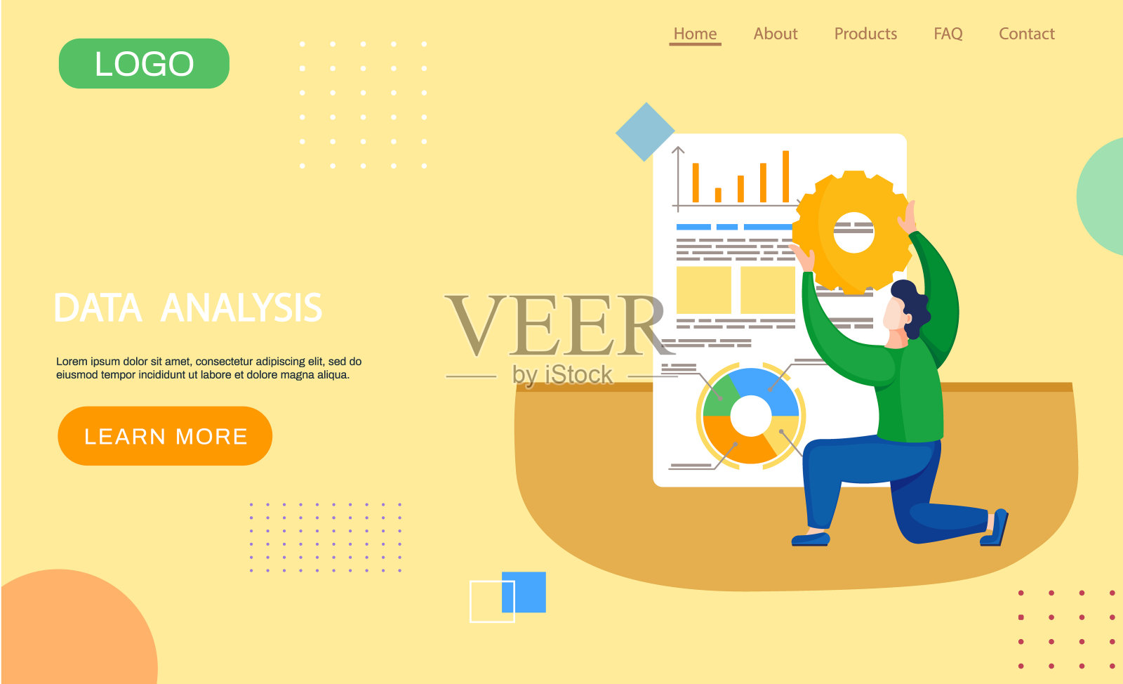 数据分析登陆页面与人保持齿轮准备提供财务业务计划插画图片素材