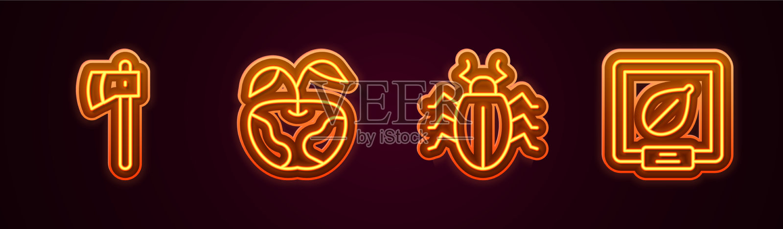 设置线木斧苹果科罗拉多甲虫和图标素材