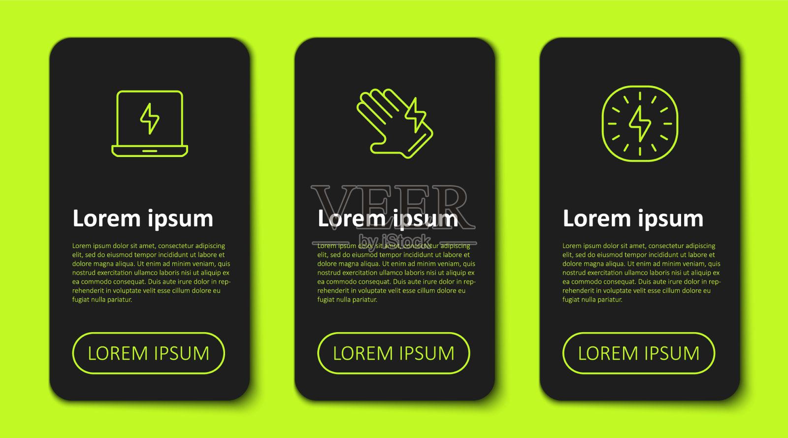 设置线笔记本电脑电动手套和闪电图标素材