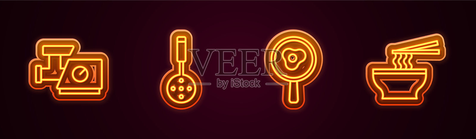 设线厨房绞肉机炒鸡蛋铲图标素材