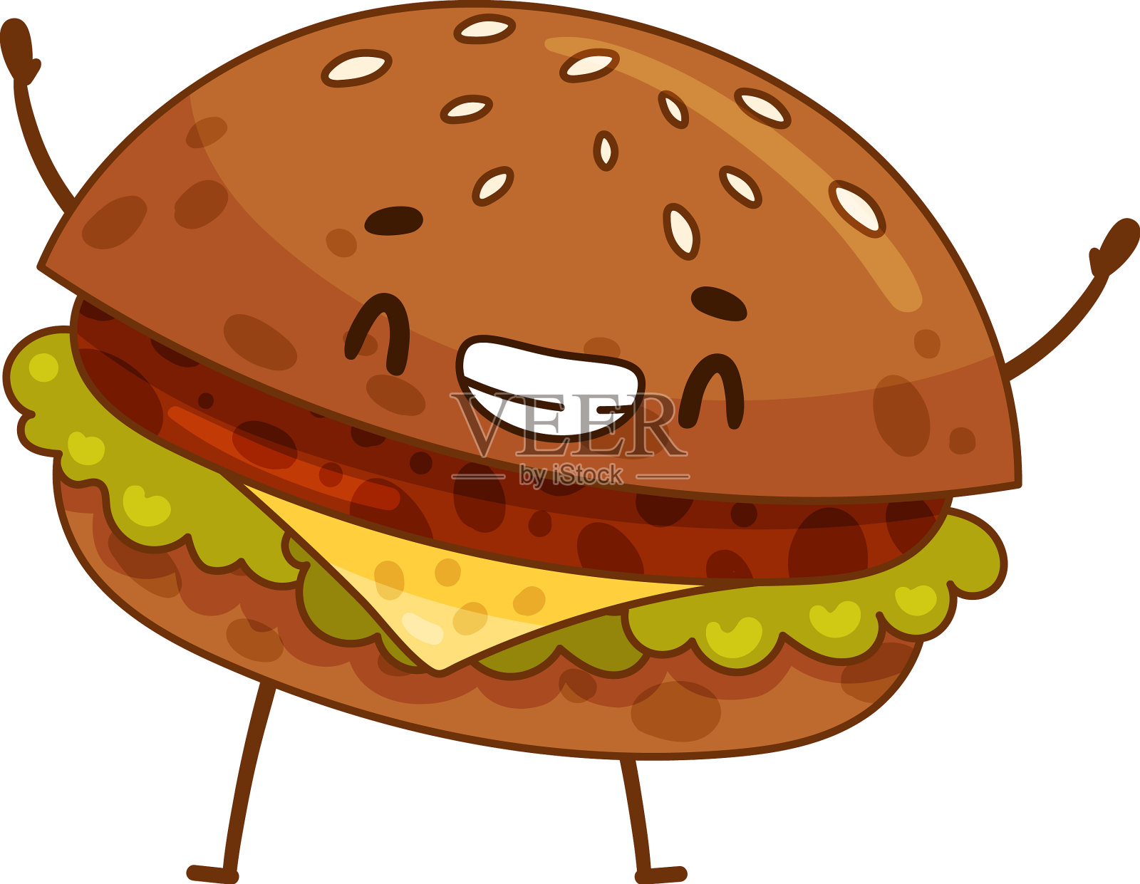 快乐有趣的微笑汉堡卡通人物插画图片素材