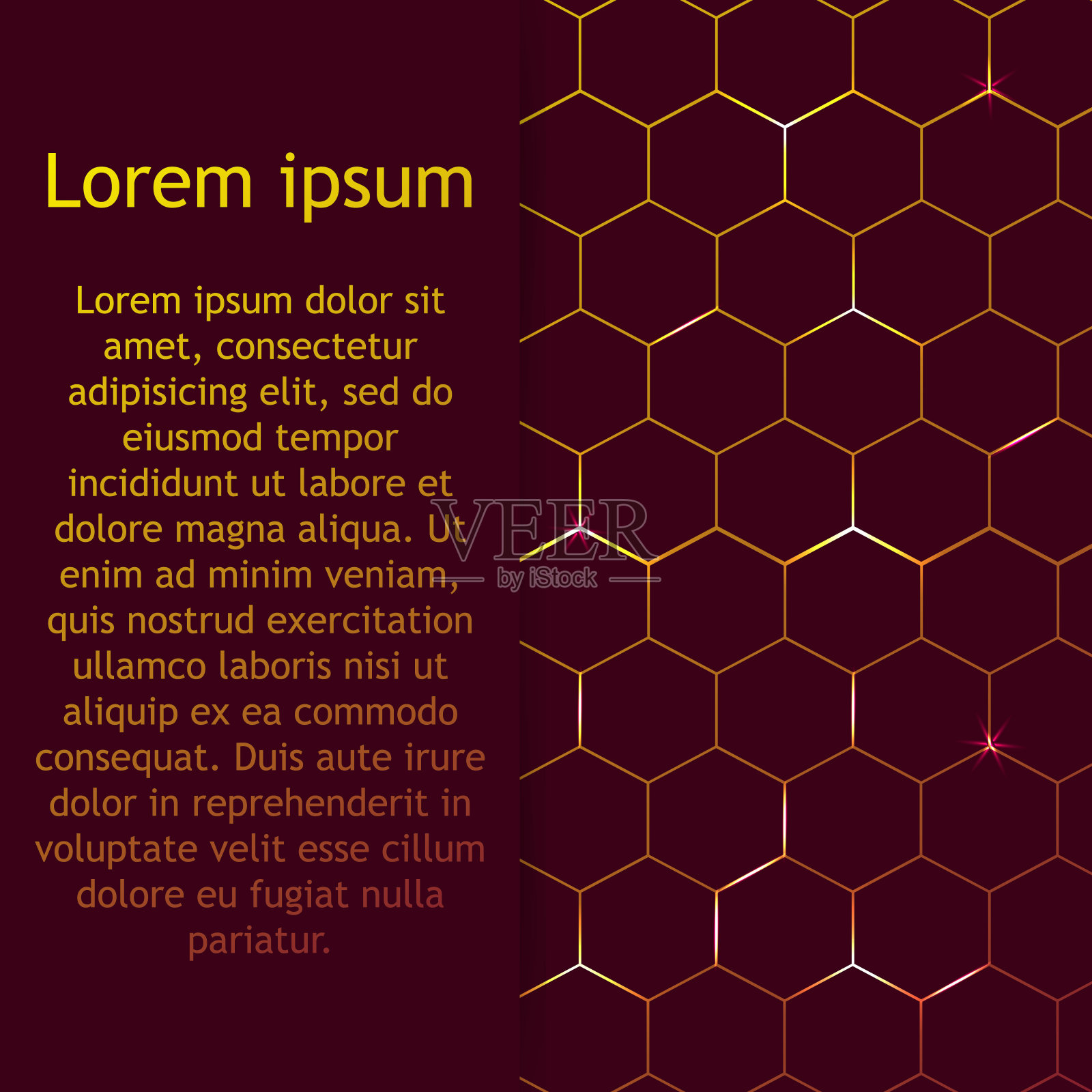 现代技术背景下的蜂房风格。明亮的橙色和黄色从六边形发光。理想的网页横幅，博客，海报，明信片，封面设计。矢量图插画图片素材