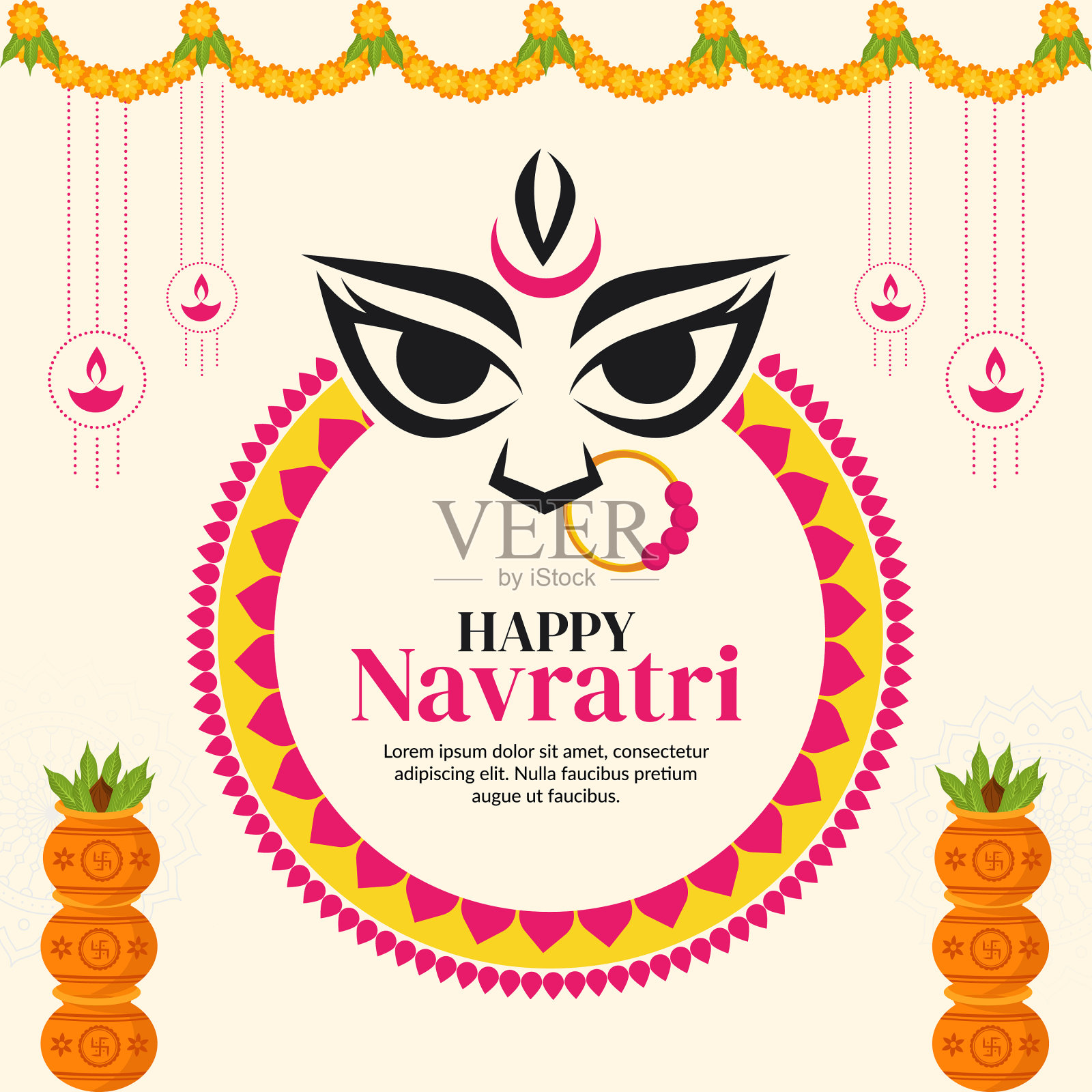 快乐的navratri的横幅设计插画图片素材