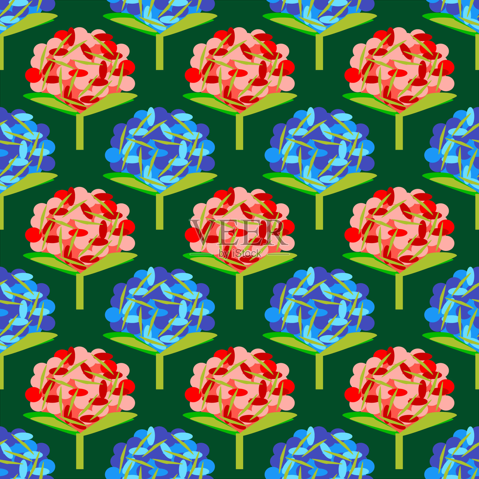 矢量风格化的花无缝模式。插画图片素材