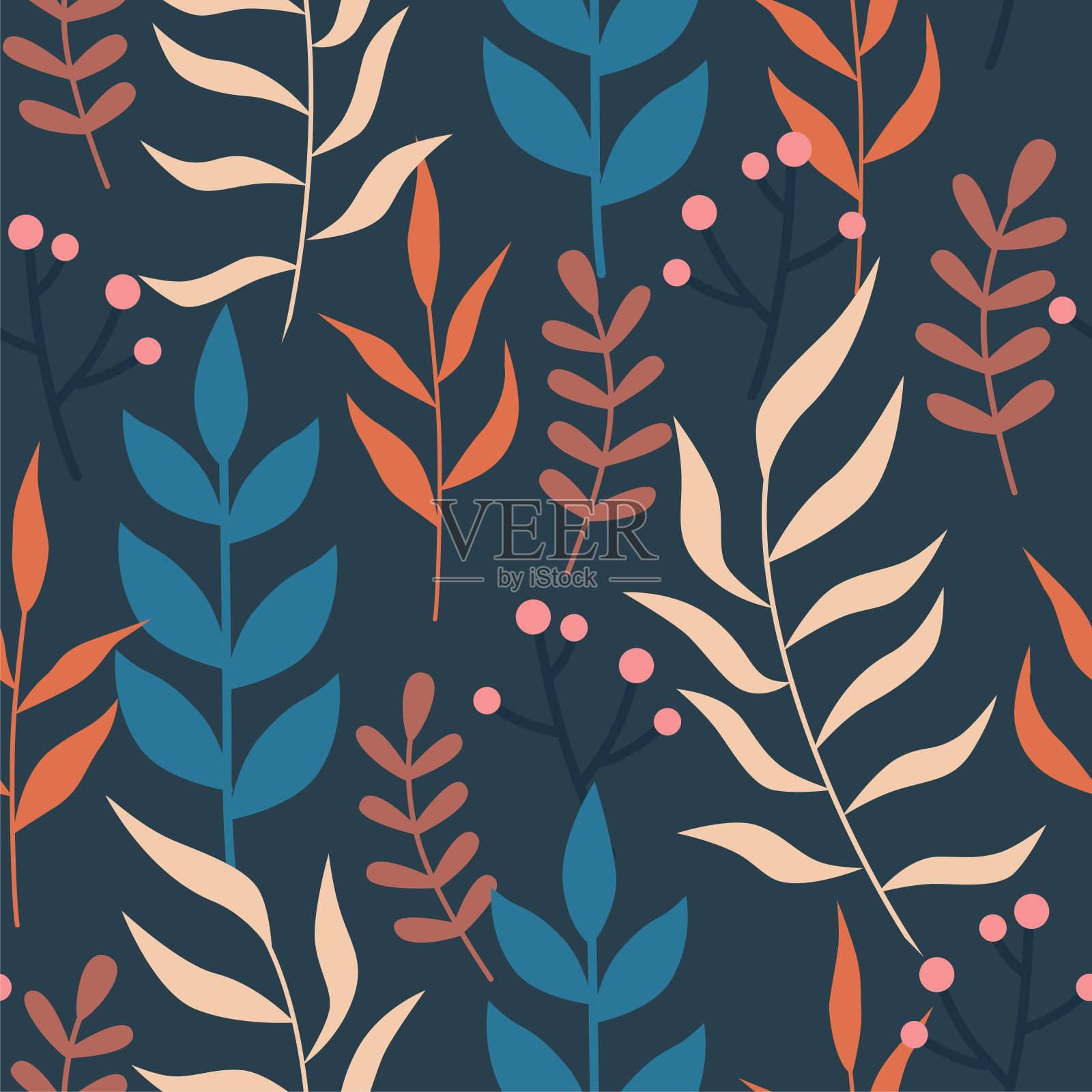 矢量无缝模式与树叶。插画图片素材