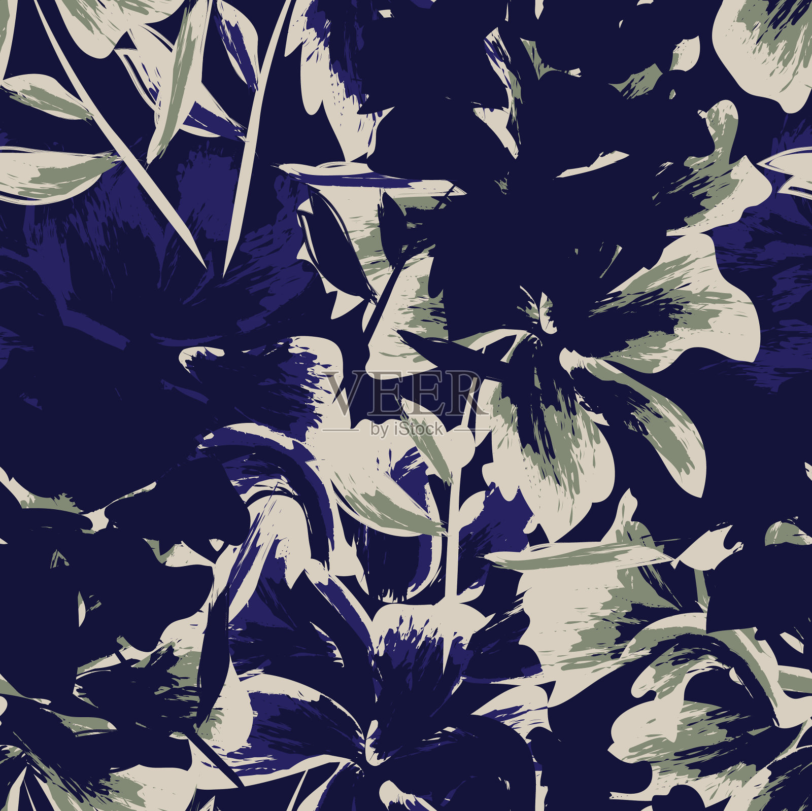 花卉笔触无缝图案背景插画图片素材