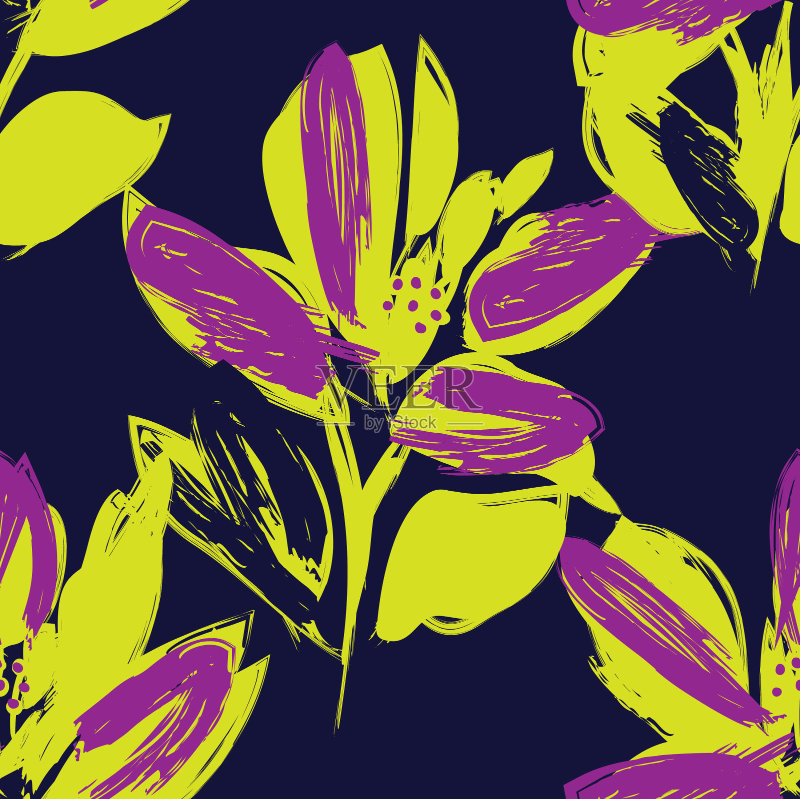 花卉笔触无缝图案背景插画图片素材