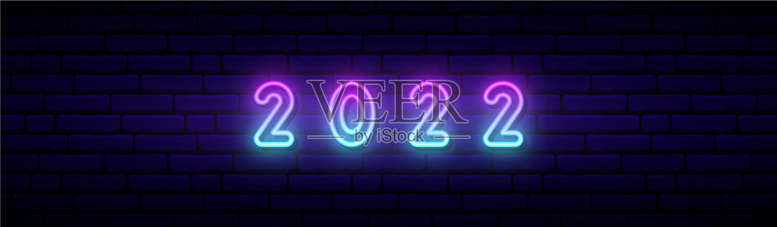 用霓虹灯的风格祝你2022年新年快乐插画图片素材