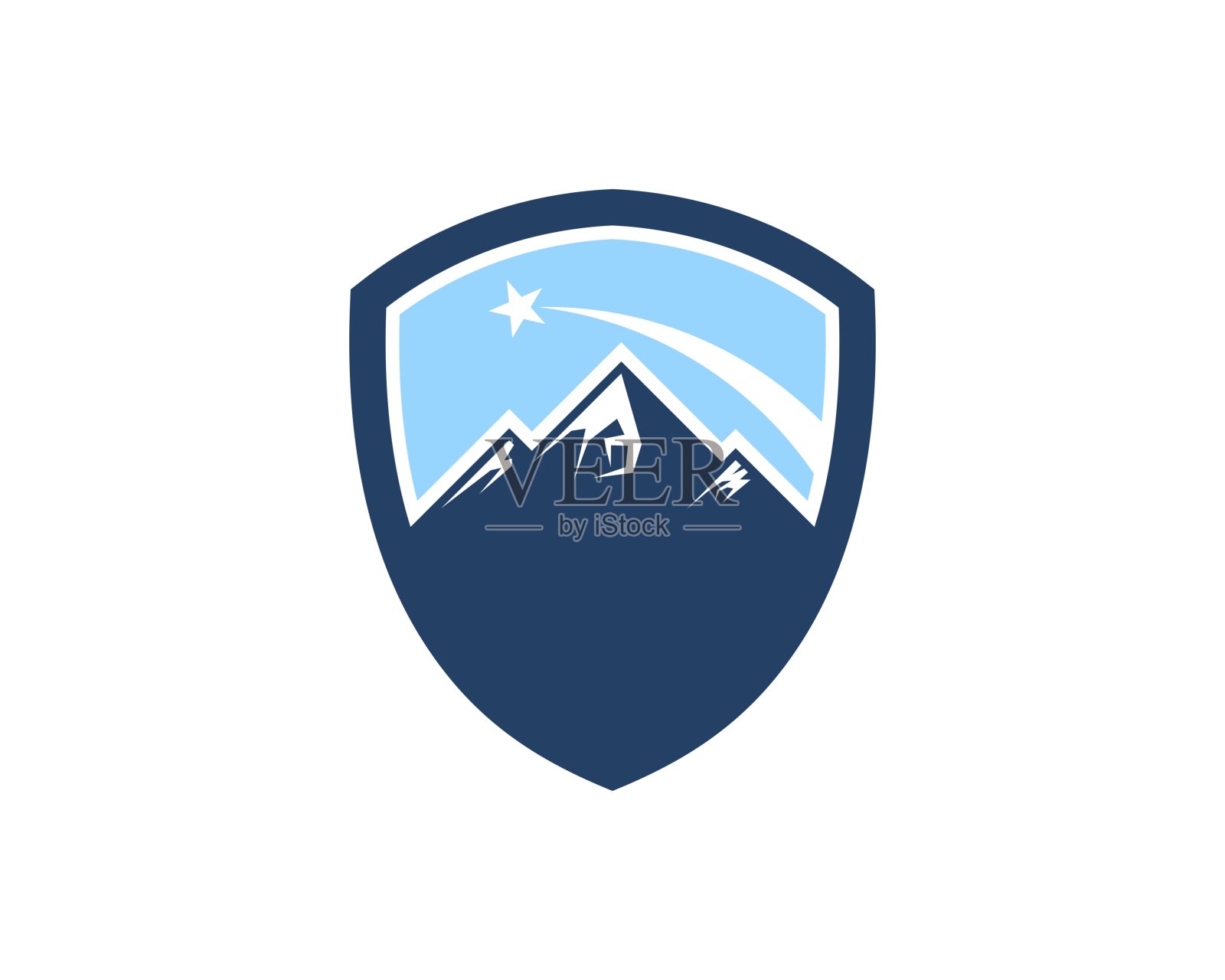简单的盾牌里面有山和流星插画图片素材