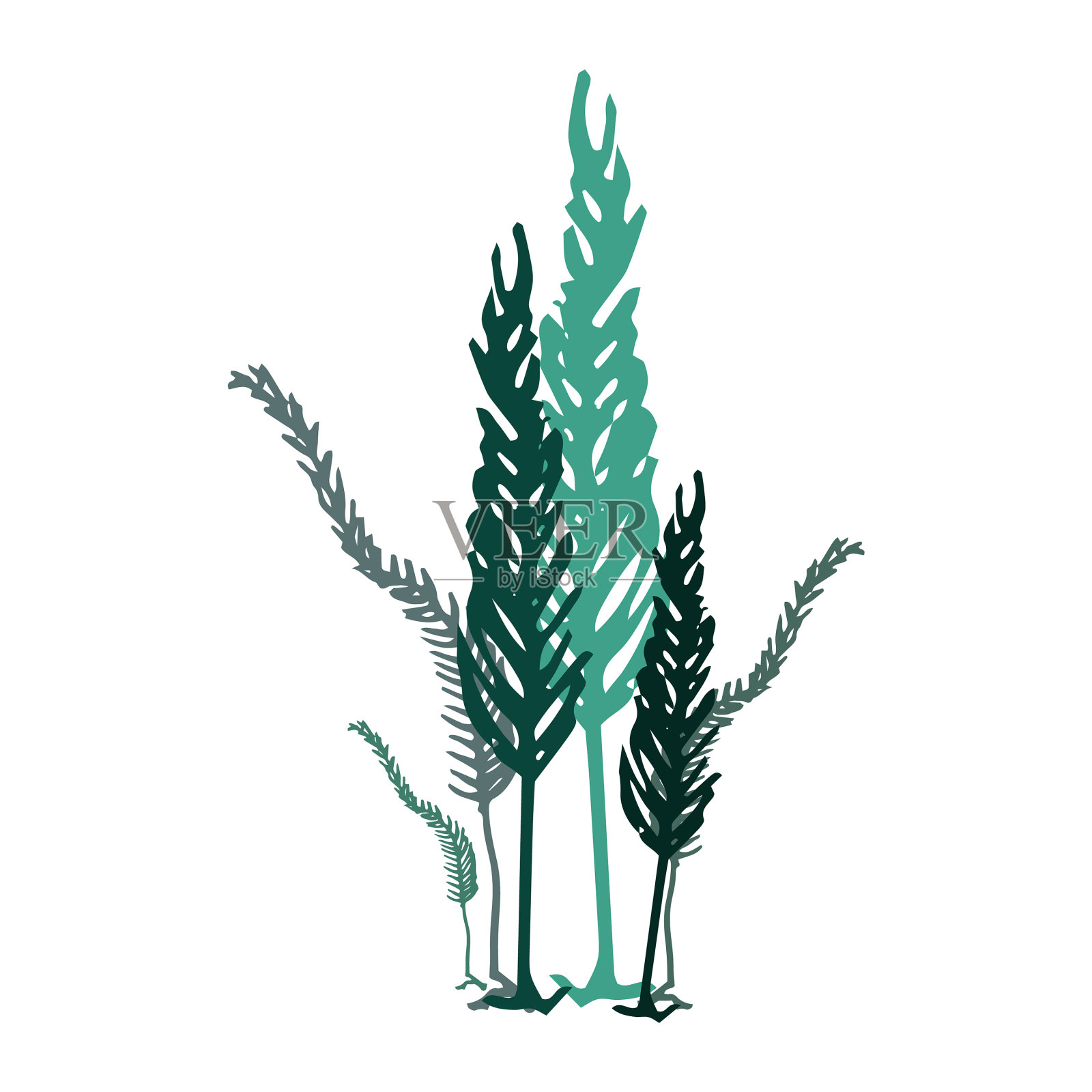 彩色海藻与气泡涂鸦风格插画图片素材