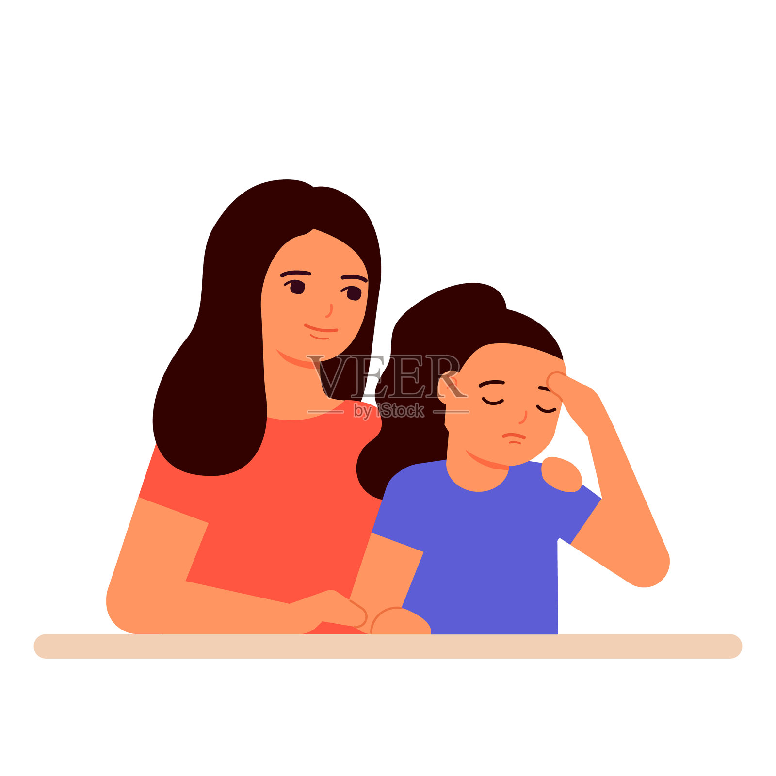 母亲支持和理解伤心的女孩的孩子设计元素图片