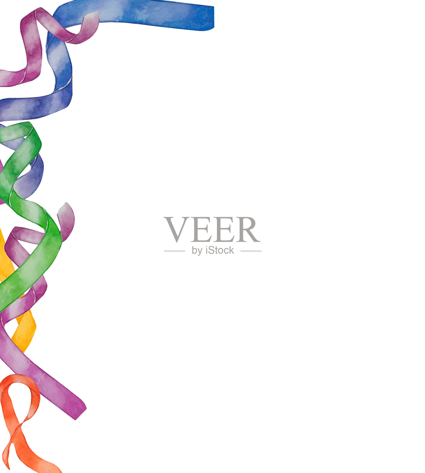 彩色丝带框水彩插图在白色背景插画图片素材