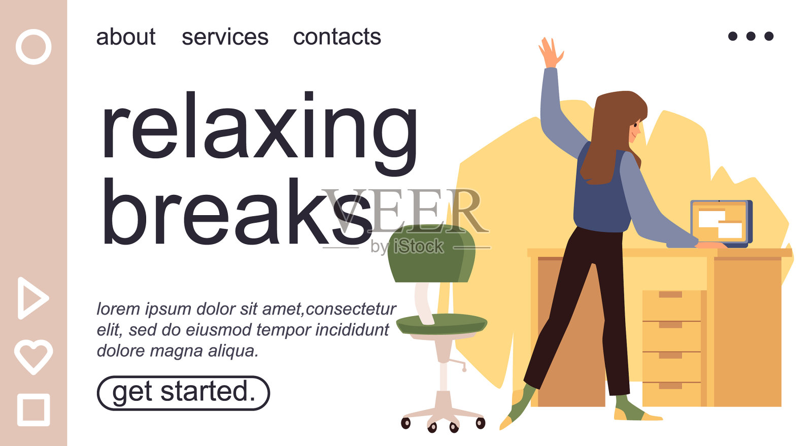 在工作场所放松休息的网站概念插画图片素材