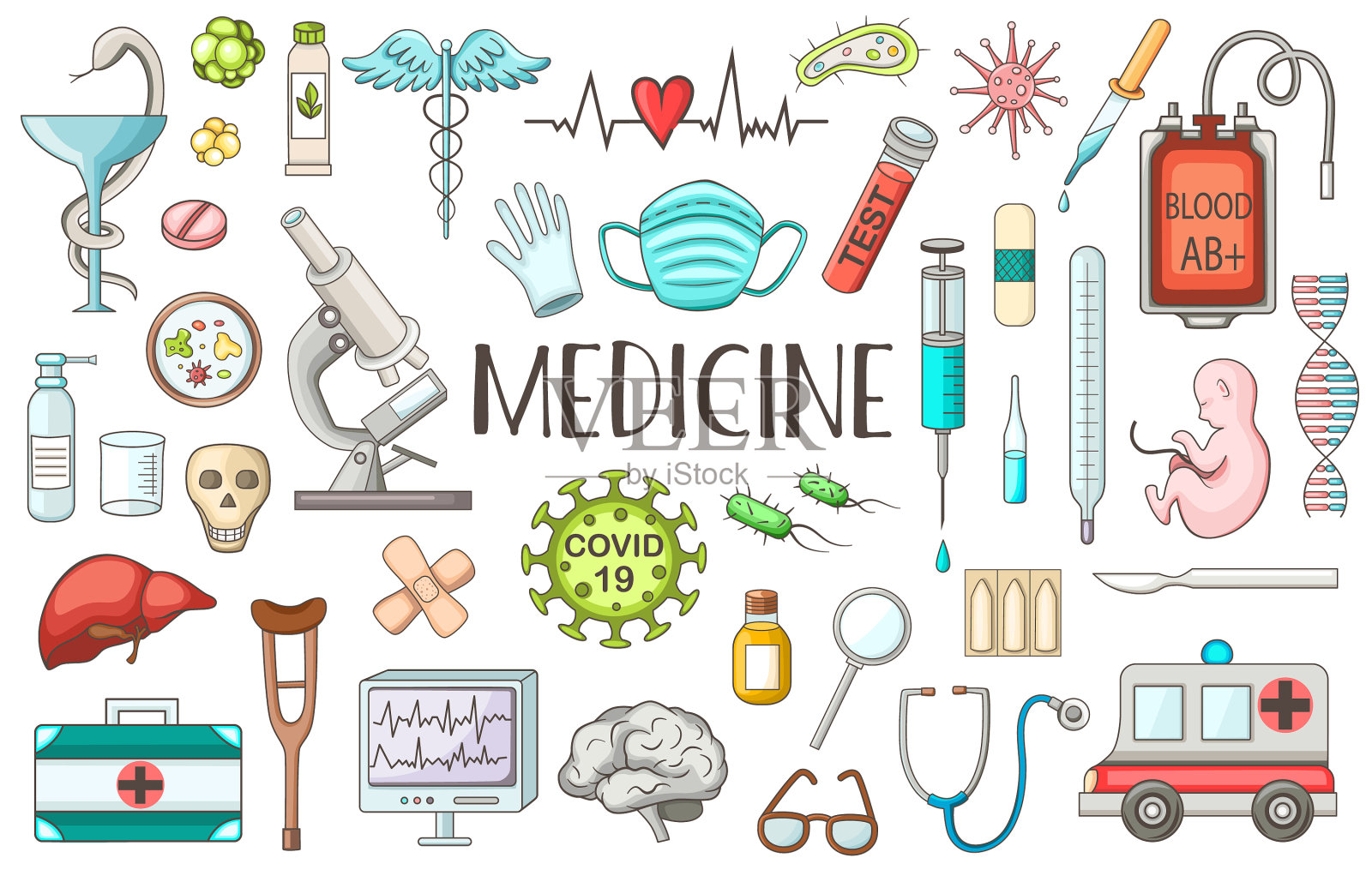 一套医疗保健涂鸦插画图片素材