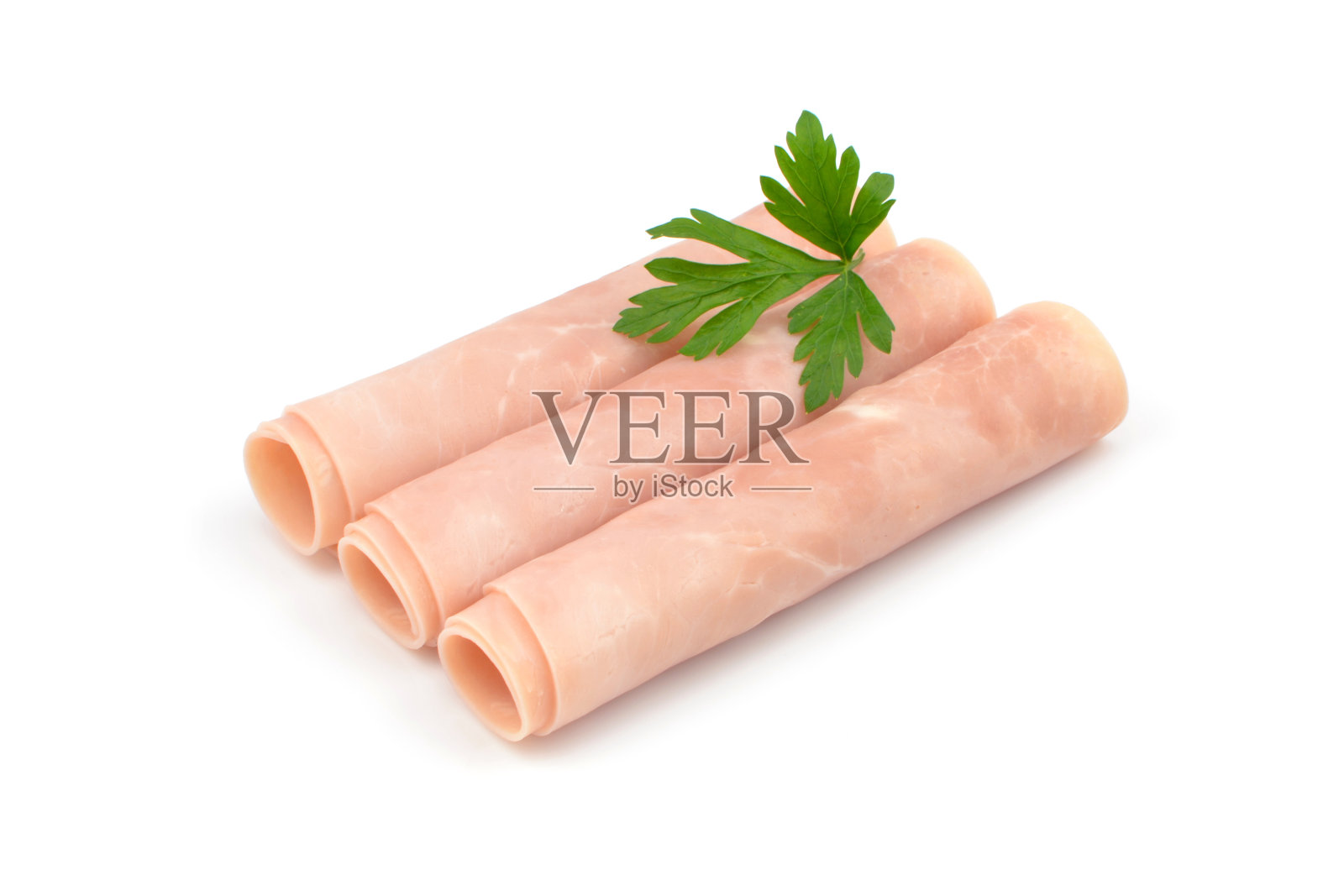白色背景上的火腿片照片摄影图片