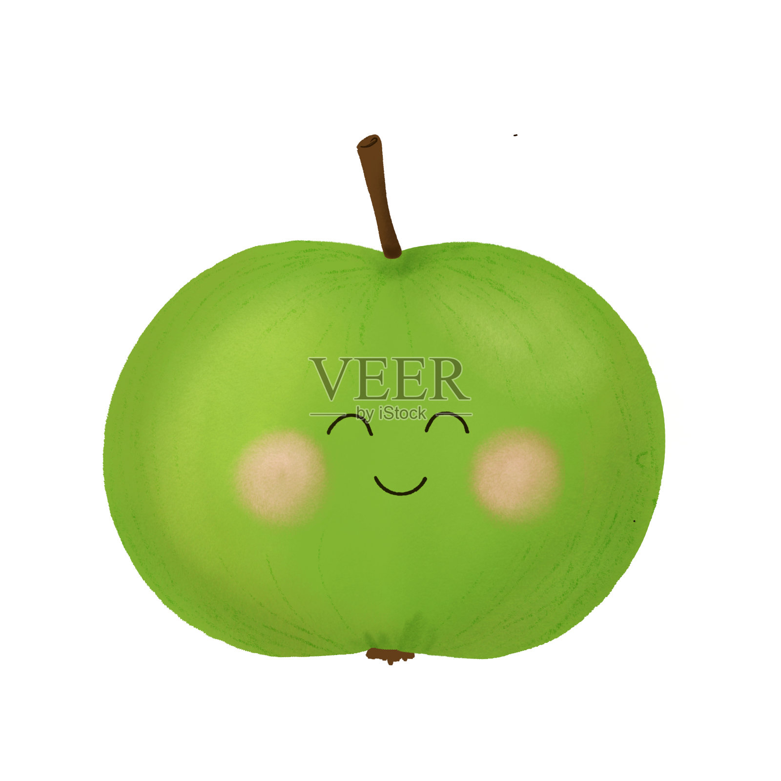 绿色的苹果，可爱的水果，可爱的绿色苹果的脸，水果的情感。可爱的一种性格插画图片素材