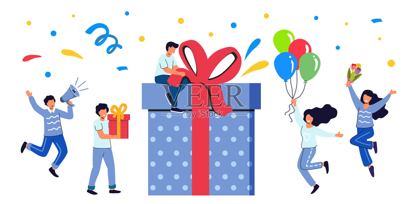 忠诚计划的概念，人们得到礼物和插画图片素材