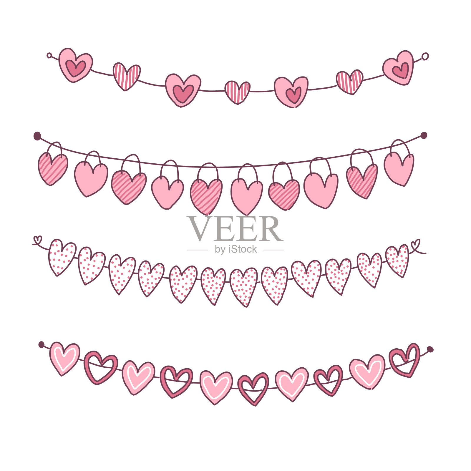 大孤立的手绘爱情元素集合在情人节的概念，平面矢量插图情人节的邀请卡和页面装饰插画图片素材