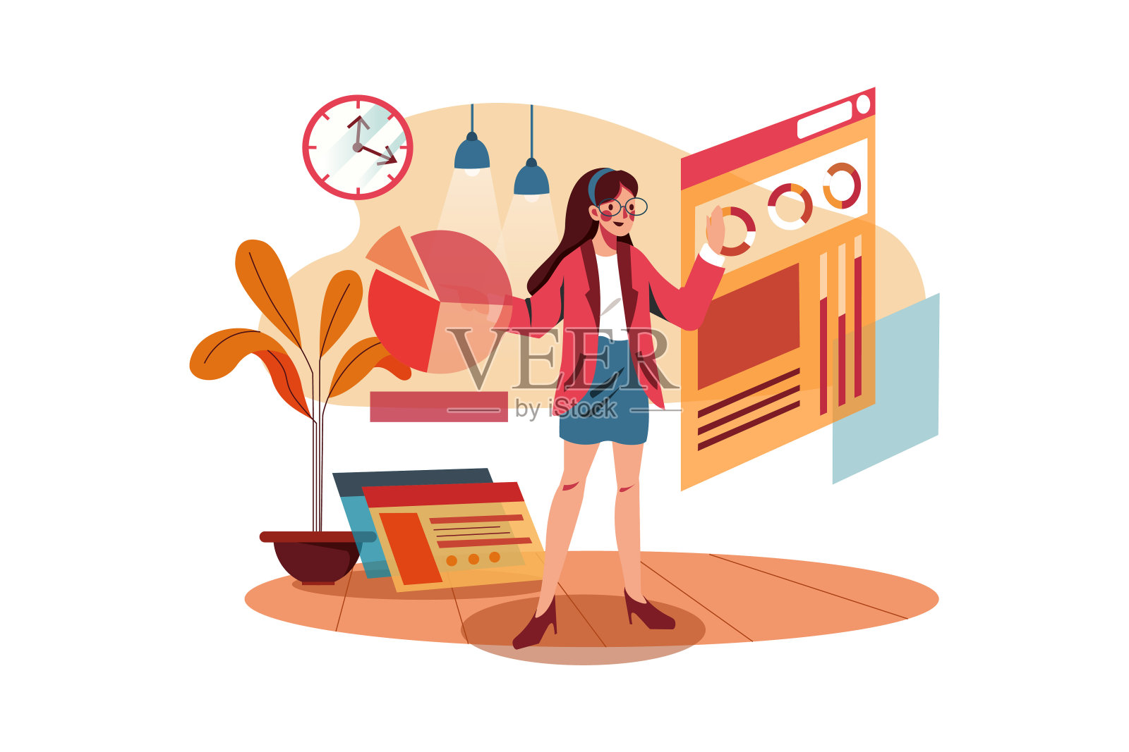 年轻女子用手机与人接触插画图片素材