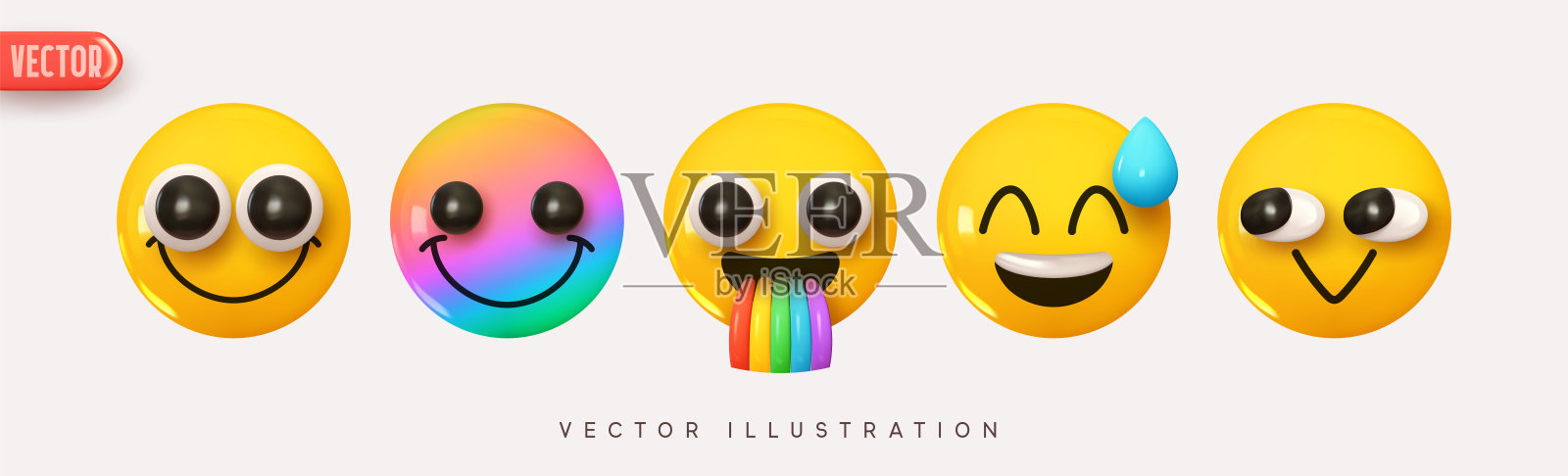 一套图标情感。黄色光滑的表情符号。矢量图插画图片素材