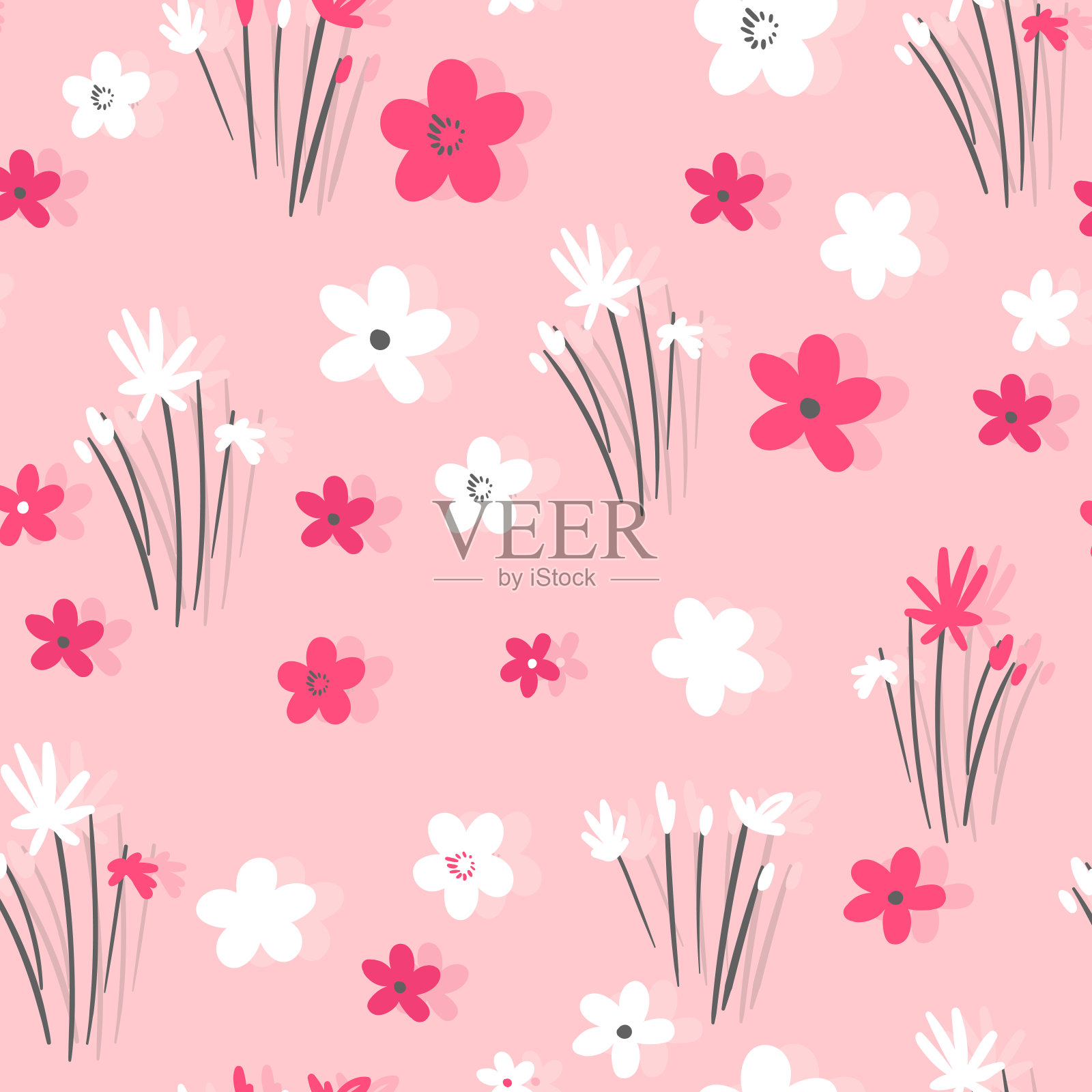 基于传统民间艺术装饰的无缝花艺图案。色彩斑斓的花朵背景。北欧风格。瑞典北欧风格。矢量插图。简单的简约的模式插画图片素材