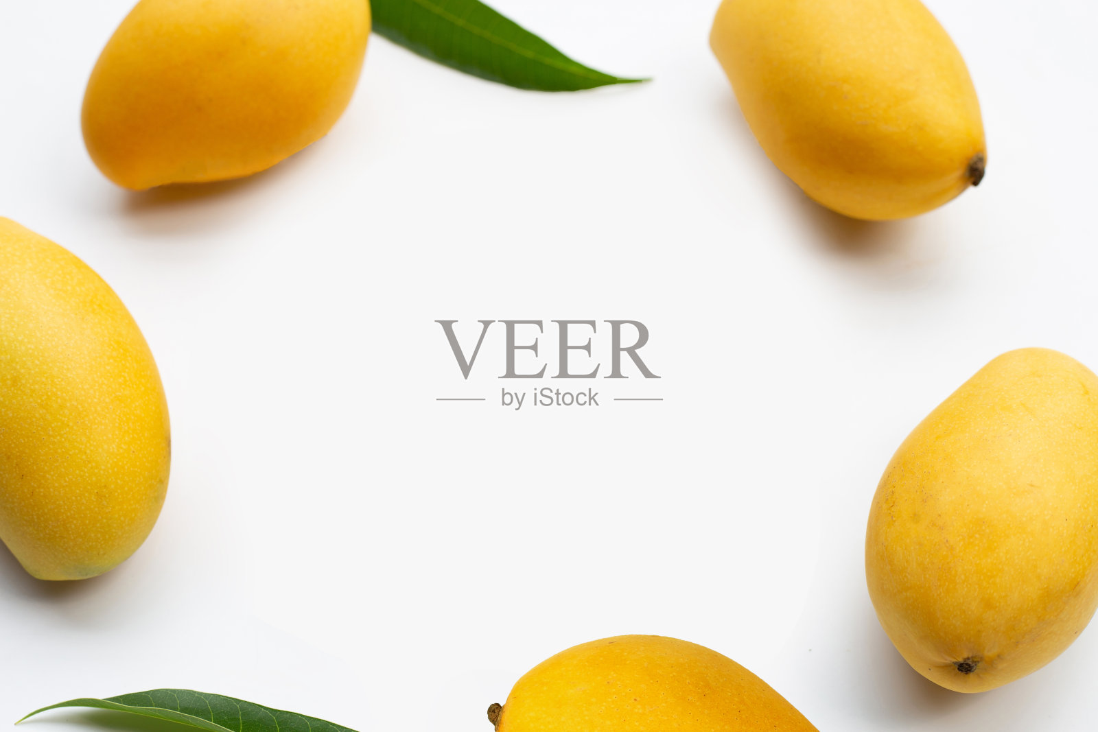 热带水果，由白色背景芒果制成的框架。照片摄影图片