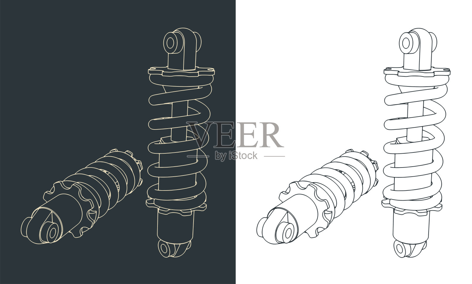 自行车后摆臂减震图纸插画图片素材