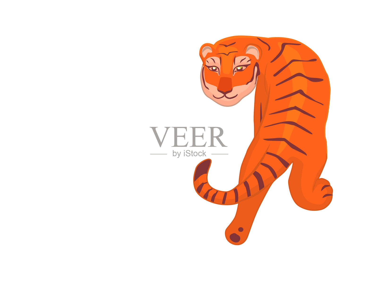 红虎边走边回头手绘插画图片素材