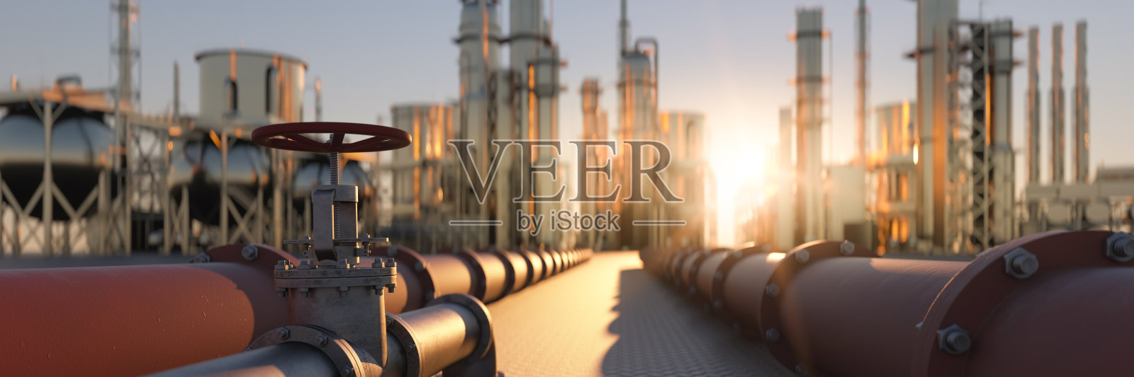 炼油厂天然气管道三维渲染照片摄影图片