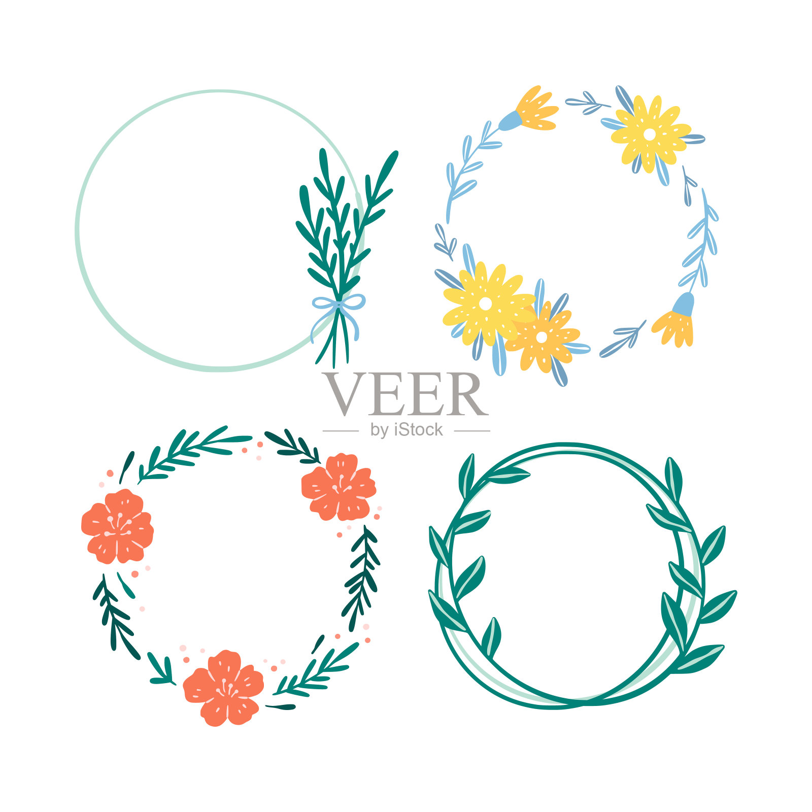 花圈向量集。手绘花圈剪纸插画图片素材