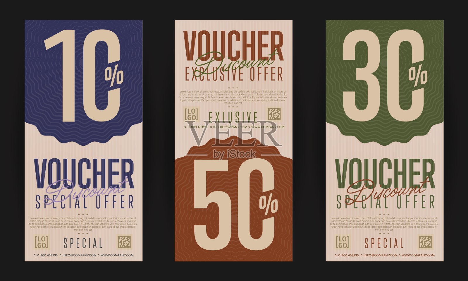 优惠券有不同的折扣比例插画图片素材