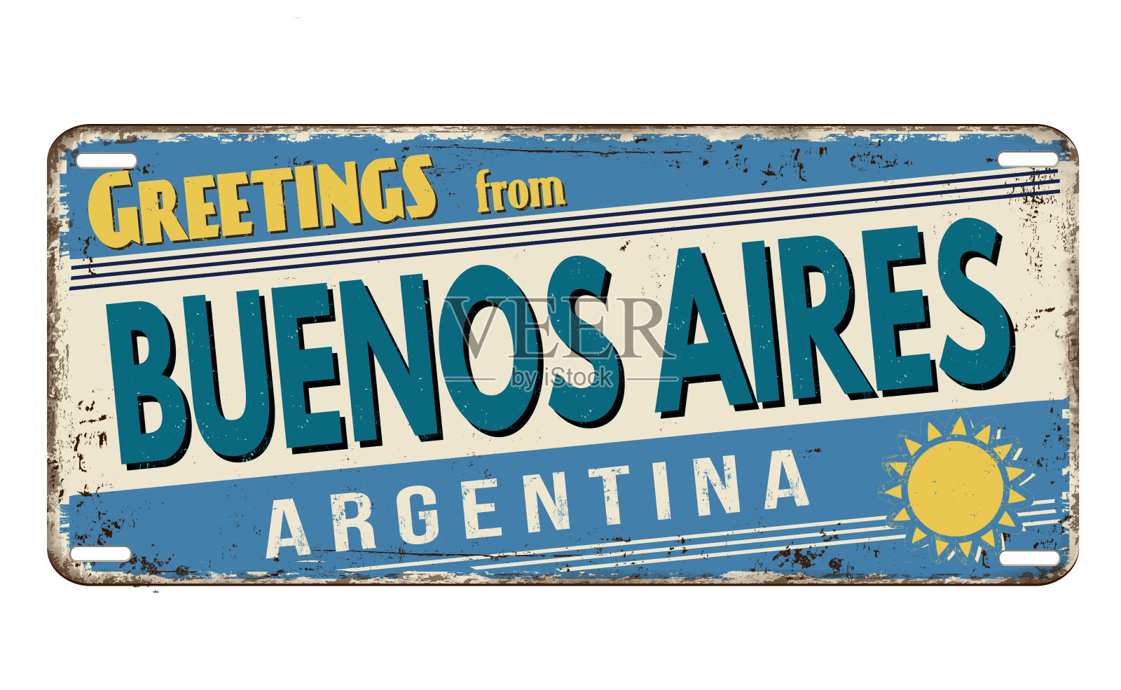 来自布宜诺斯艾利斯的老式生锈金属板的问候插画图片素材