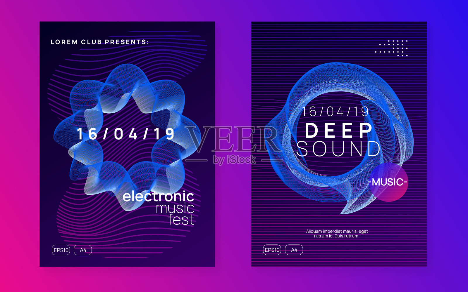 霓虹灯俱乐部传单。电子舞曲。恍惚dj。Electroni插画图片素材