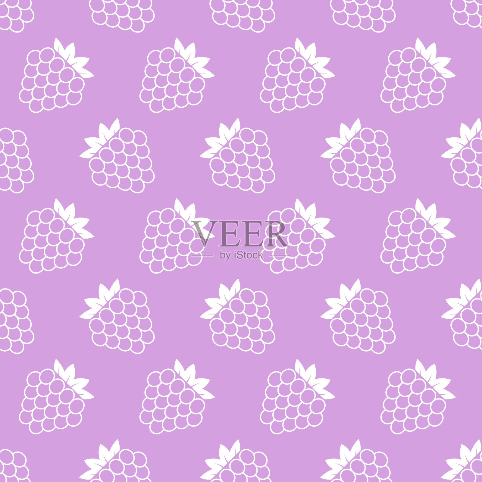 无缝图案与覆盆子。白色平坦的图标浆果的颜色背景。线性图标浆果集。现代设计用于织物，包装纸，壁纸，包装。矢量图插画图片素材