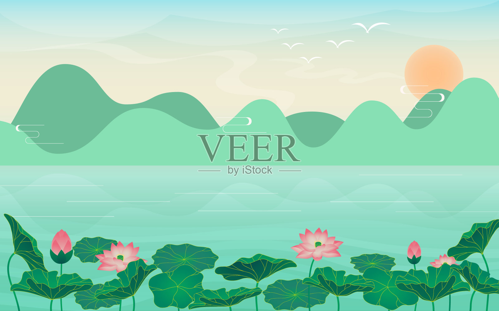 夏荷景观插图背景插画图片素材