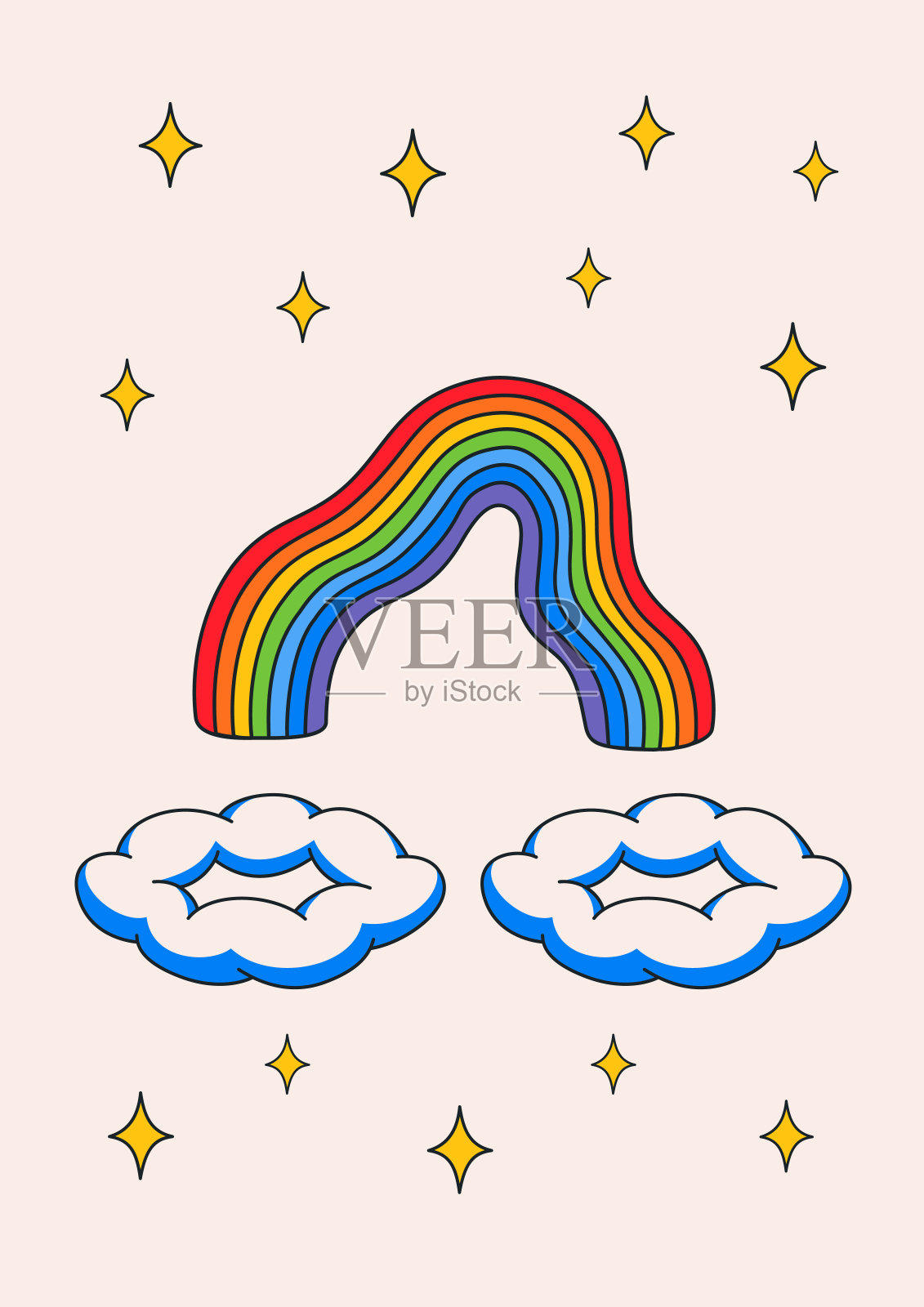 卡通矢量滑稽可爱的卡通人物，彩虹海报插画图片素材