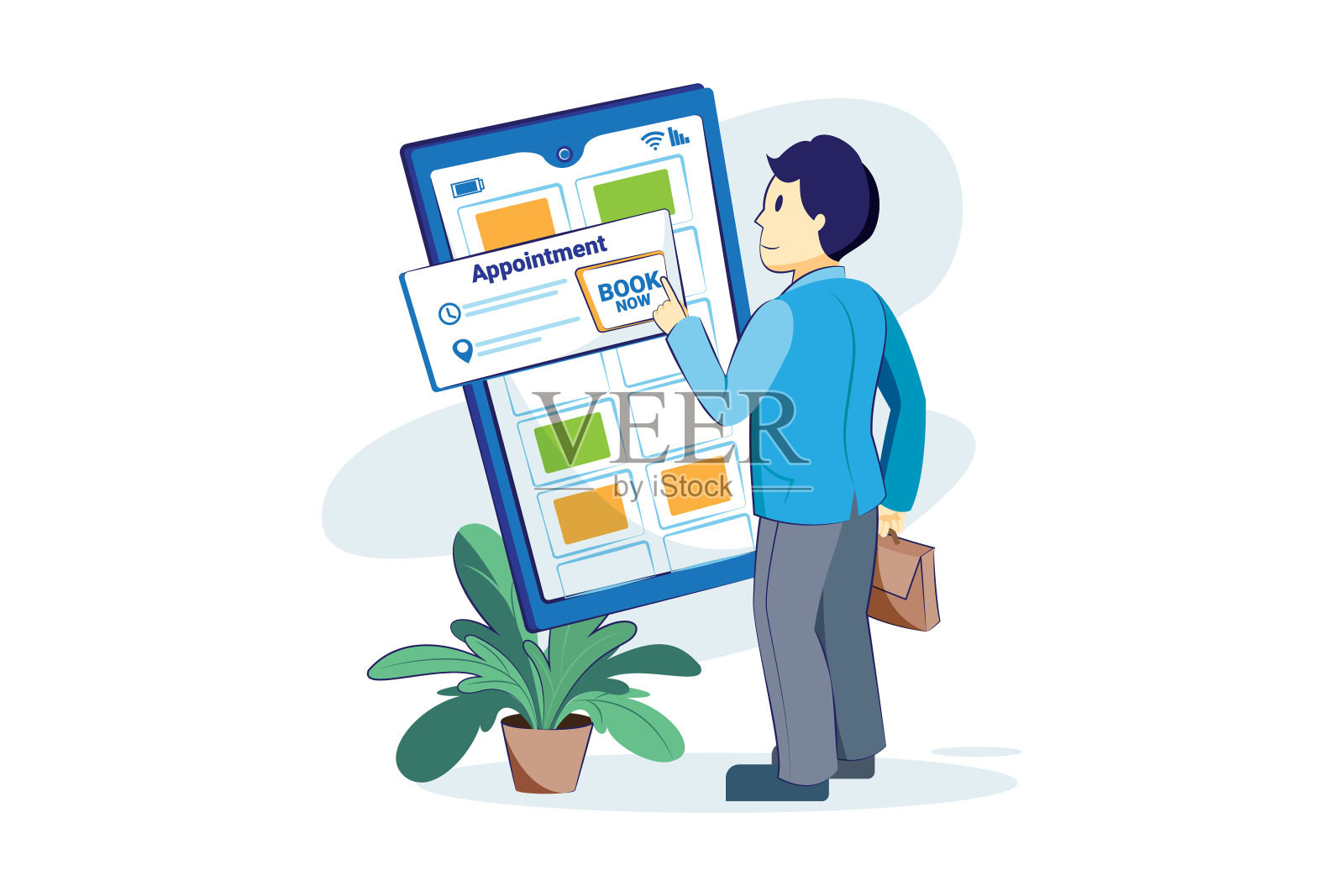 男子在网上预约插画图片素材