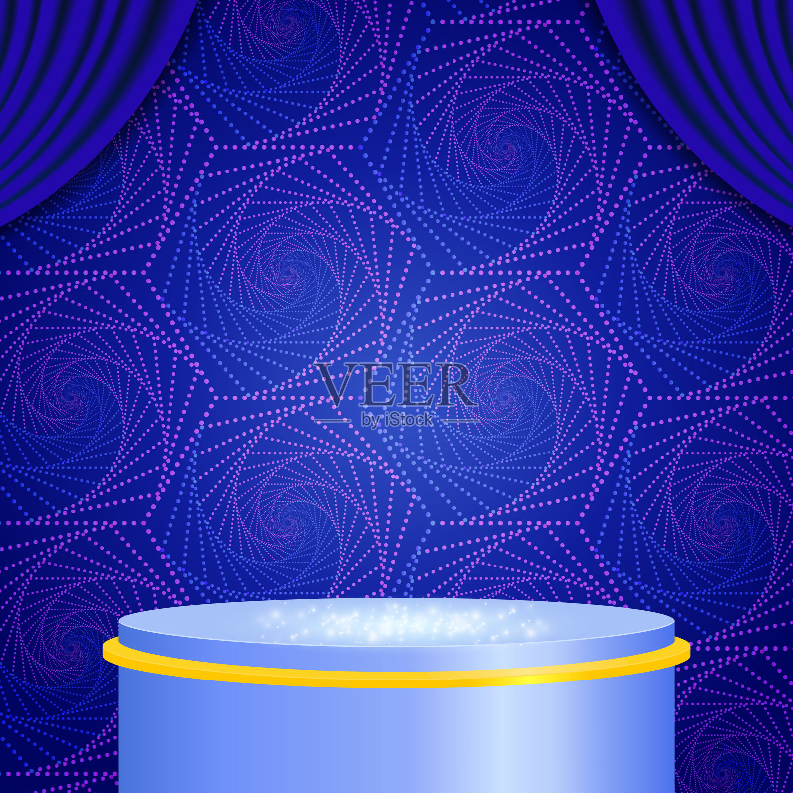 向量插图蓝色圆点螺旋背景闪光闪光舞台讲台插画图片素材