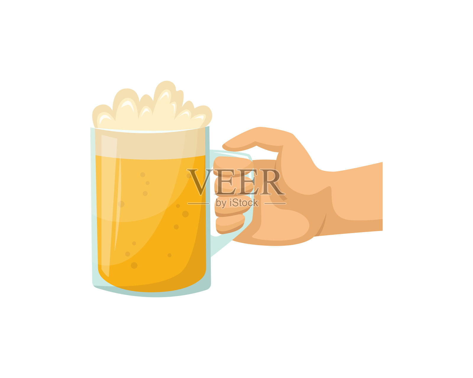 矢量插图的玻璃啤酒杯在手中。酒精饮料。插画图片素材