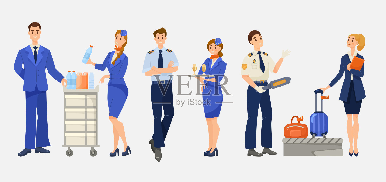 飞机或航空公司员工卡通插图集插画图片素材