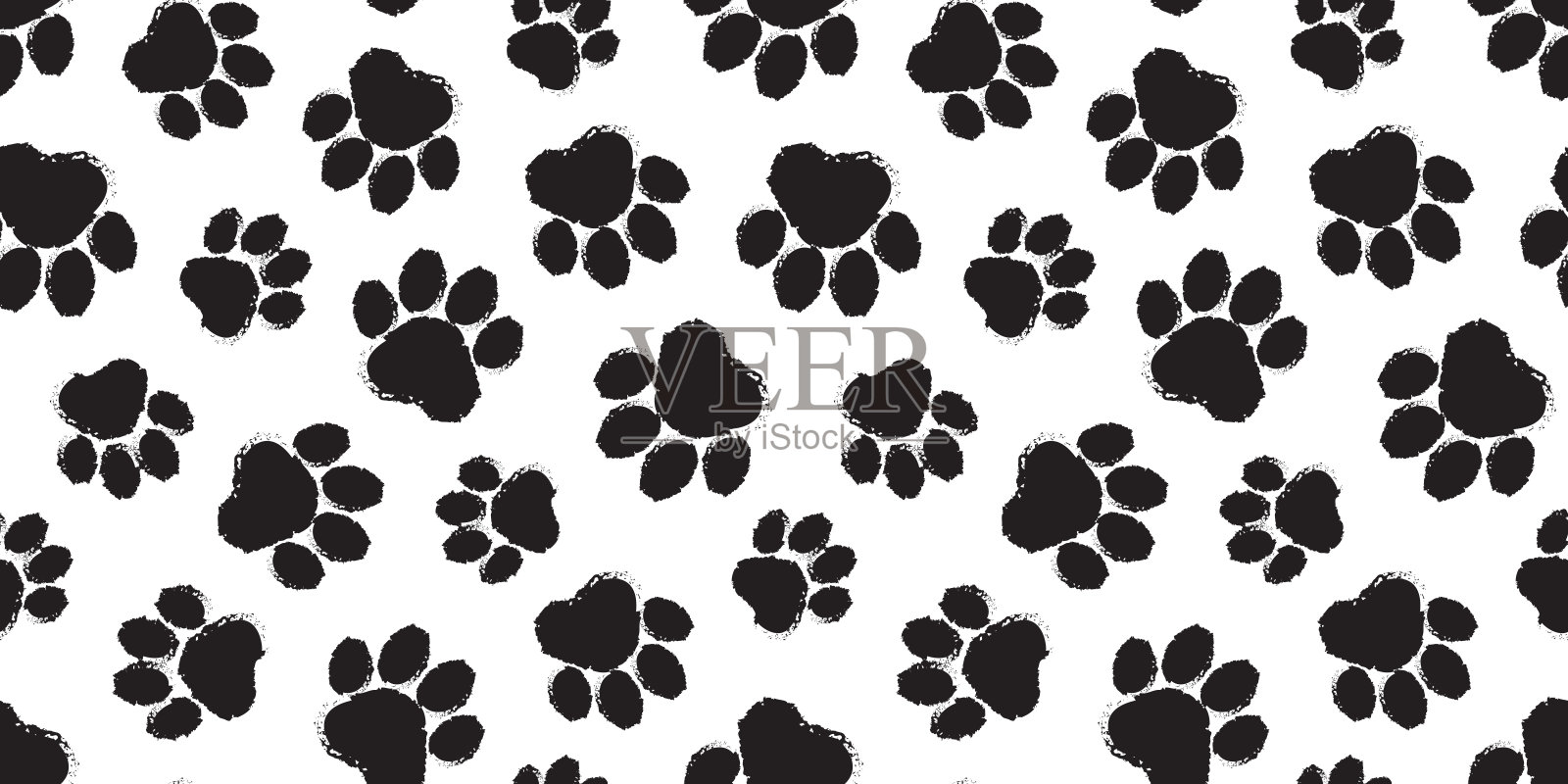 爪宠物矢量无缝图案，狗或猫的足迹纹理，动物背景，垃圾邮票重复，脚印墙纸。插画图片素材
