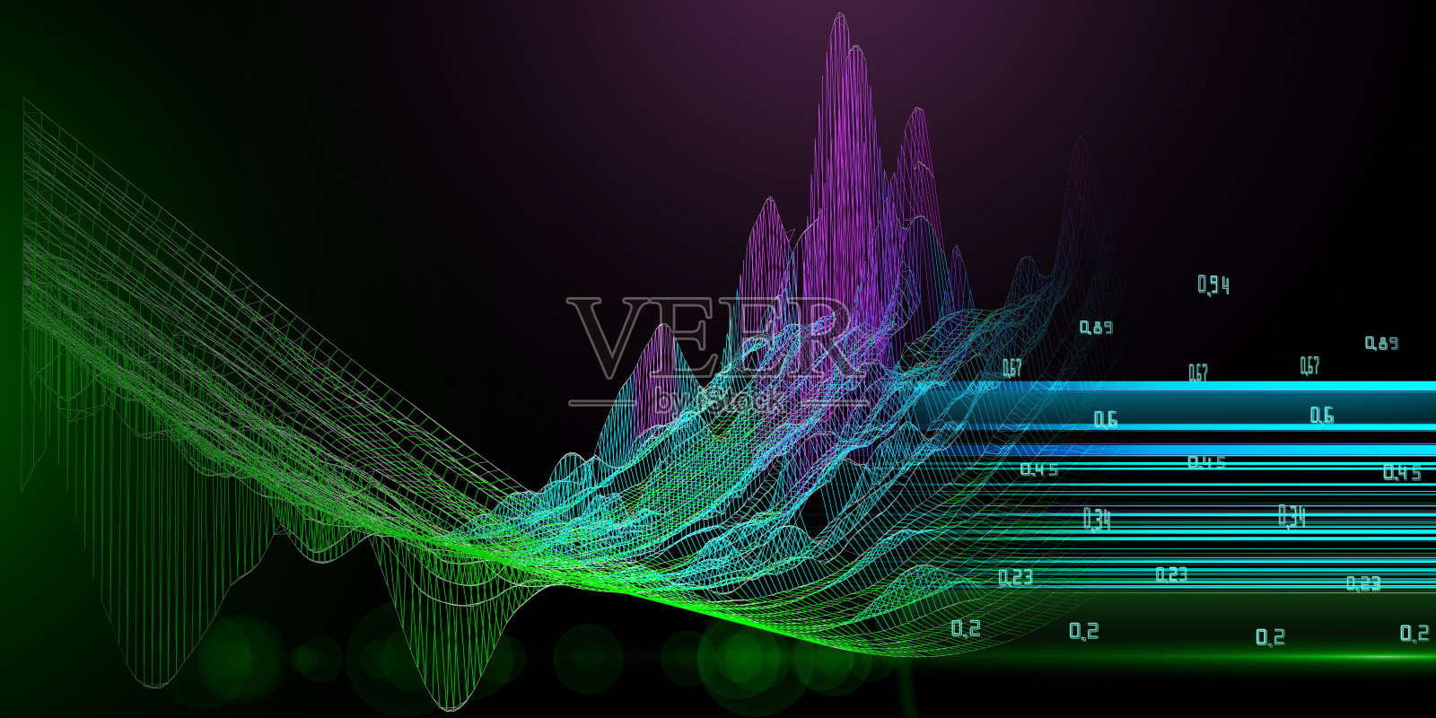 大数据。抽象背景与弯曲颜色网格上的黑色。可视化展示分析三维算法。横幅为商业，科学和技术数据分析表示。照片摄影图片