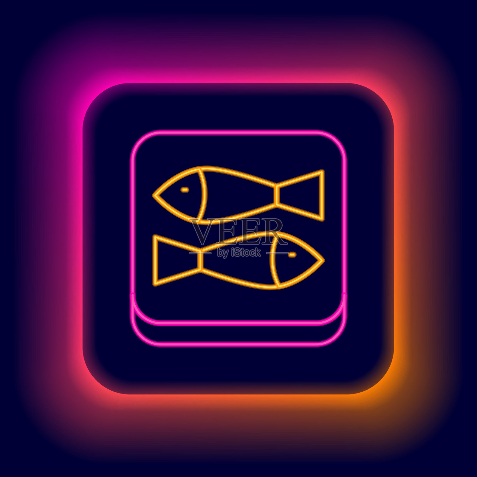 发光的霓虹灯线罐头鱼图标孤立上图标素材