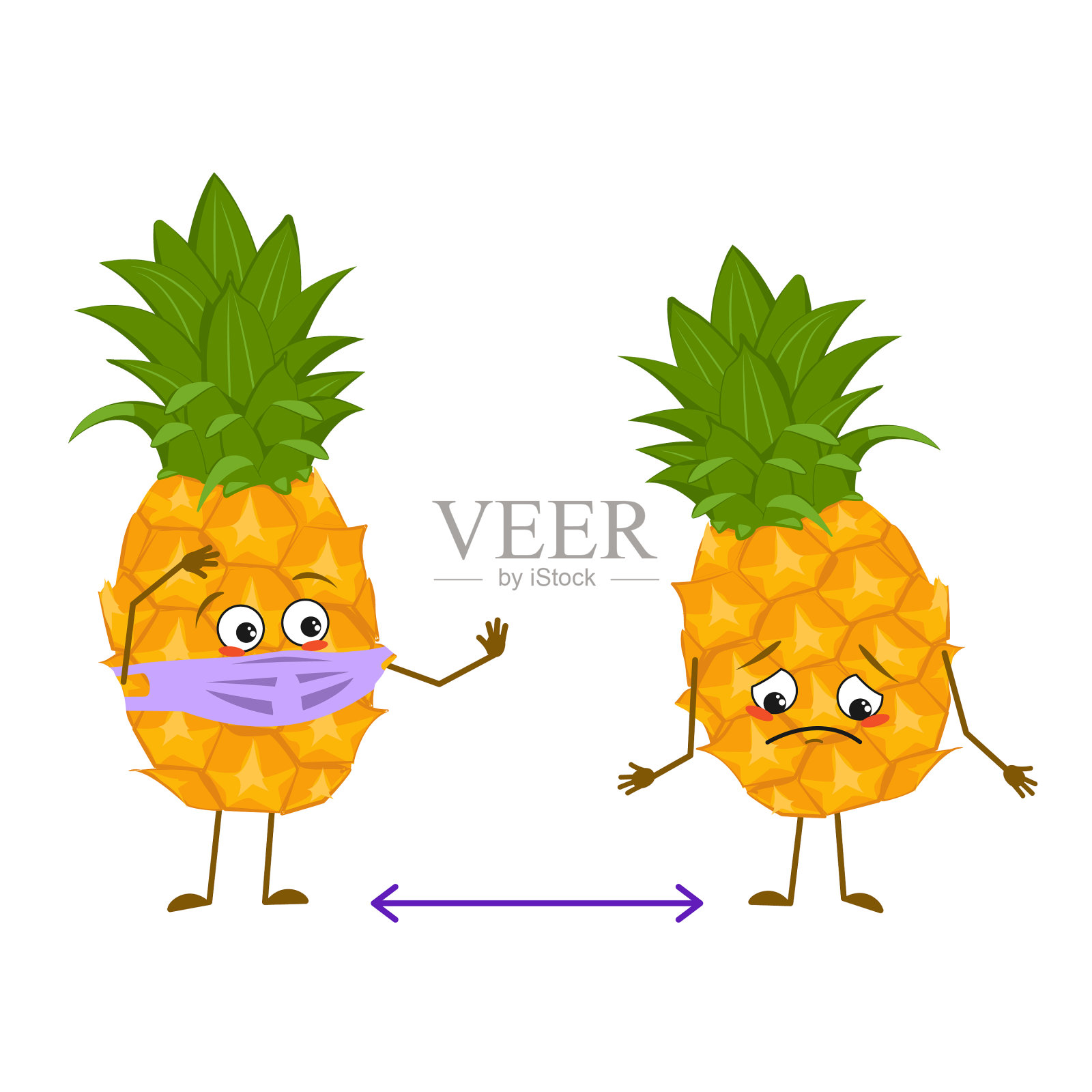 可爱的菠萝表情和表情设计元素图片