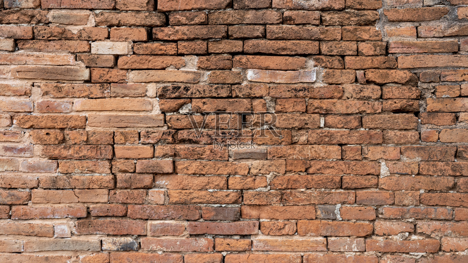 背景是古老的棕色砖墙在一个古老的泰国寺庙。照片摄影图片