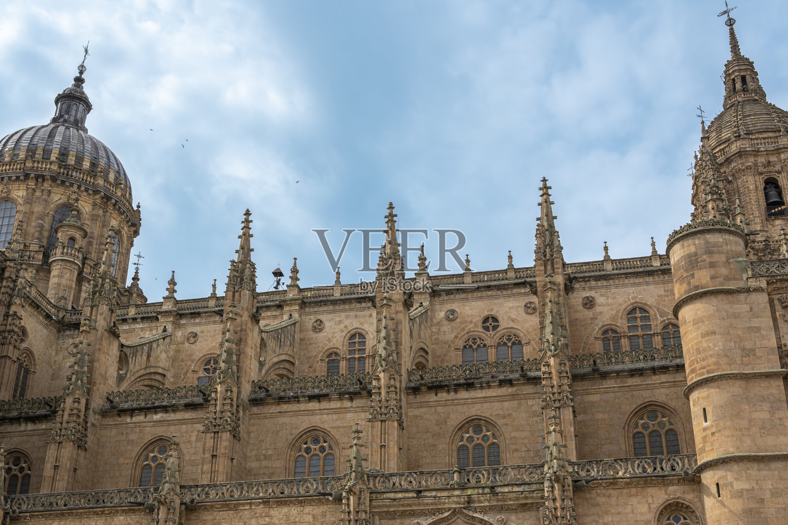 西班牙萨拉曼卡雄伟的哥特式大教堂北翼照片摄影图片