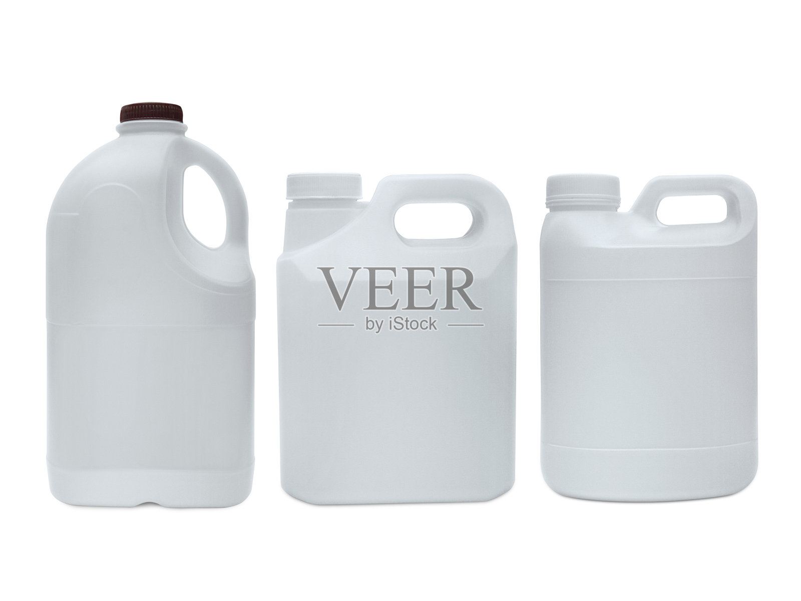 白色塑料和塑料瓶与棕色盖子孤立在白色背景照片摄影图片