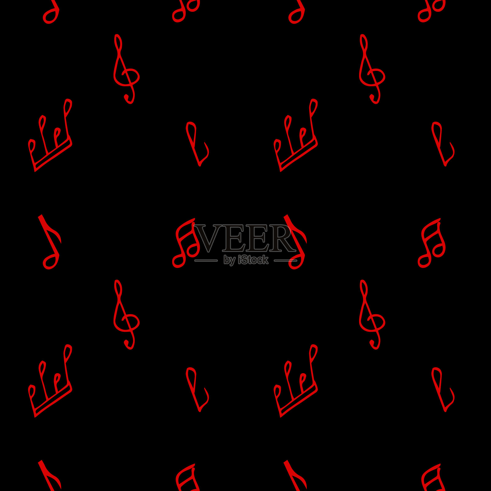 黑色背景与红色的音符和高音谱号插画图片素材