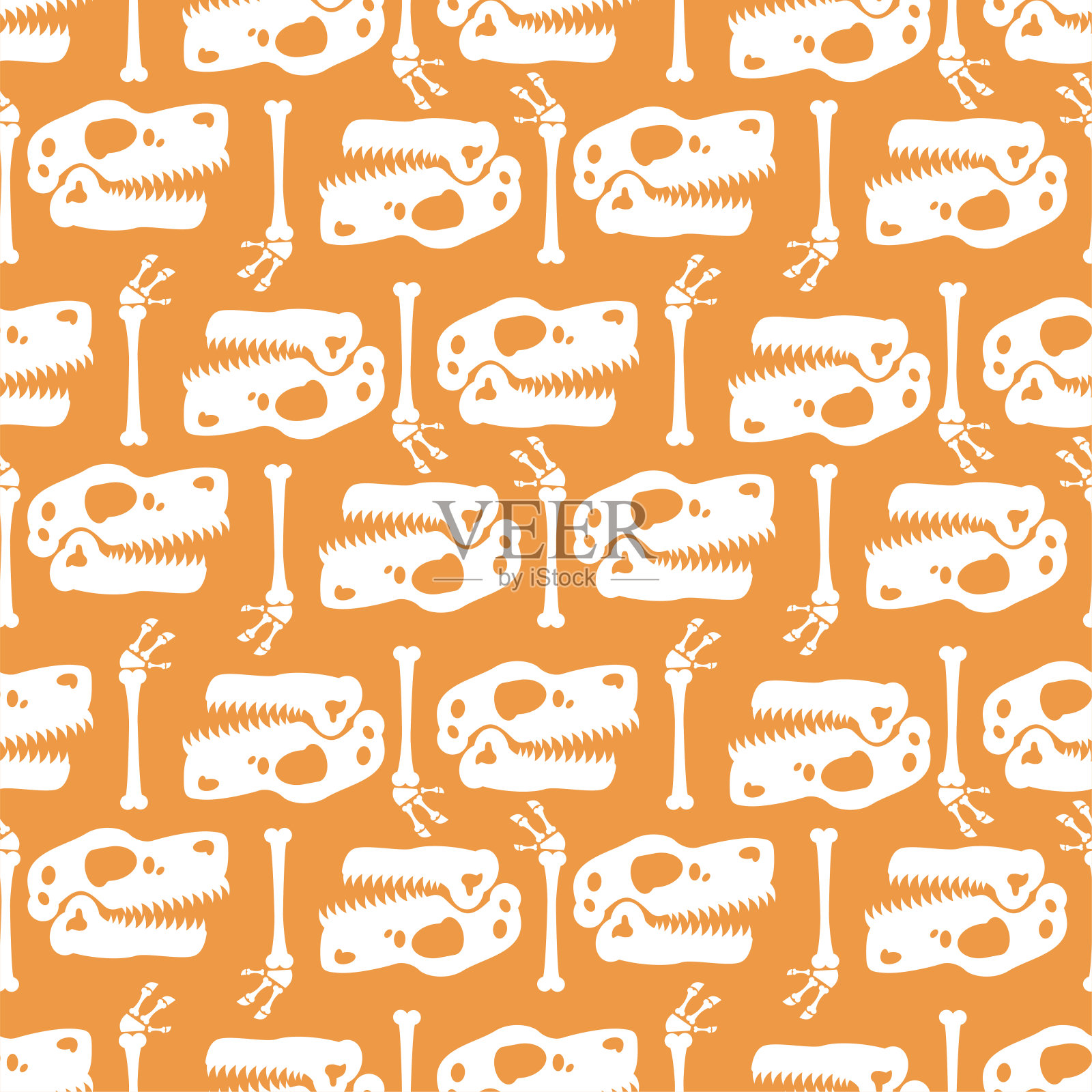 无缝恐龙头骨图案。霸王龙的头骨背景。霸王龙骨骼结构插画图片素材