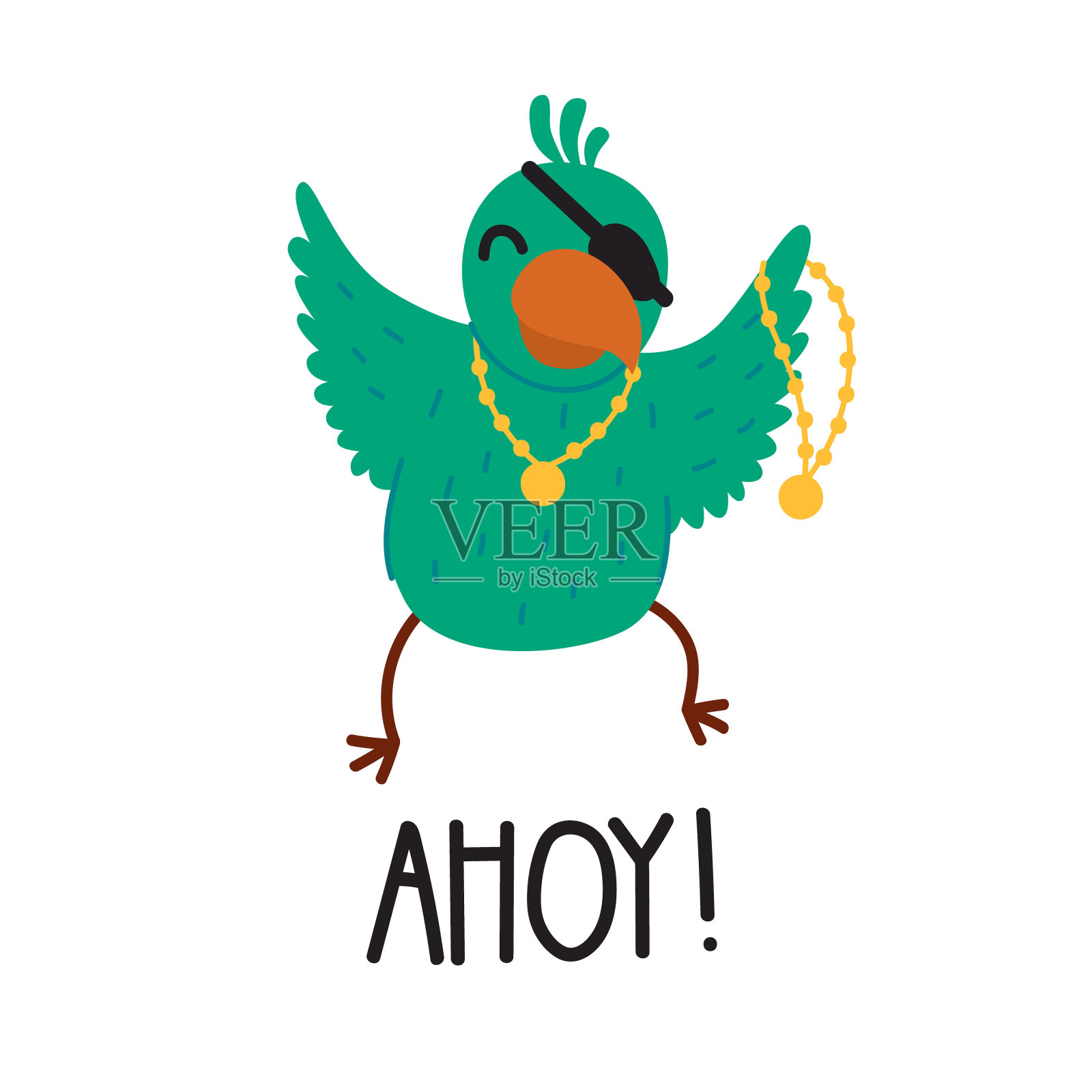 鹦鹉海盗与字母AHOY。矢量图插画图片素材